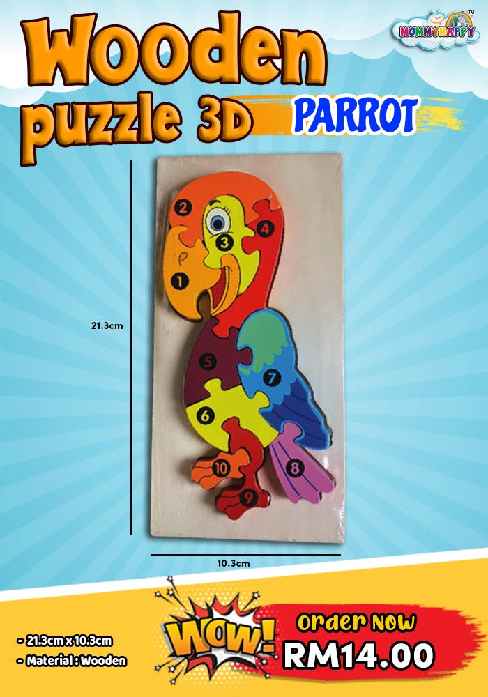 WOODEN PUZZLE 3D - PARROT (SMALL SIZE)